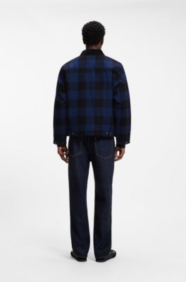 Padded jacket in Glen-check cotton flannel, Dark Blue