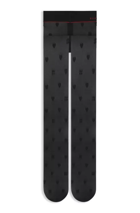 Patterned micronet tights with logo waistband