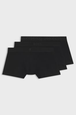 Gift-boxed three-pack of trunks in stretch cotton, Black