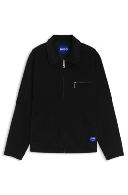 Corduroy zip-front jacket with chest pocket, Black