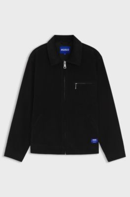 Corduroy zip-front jacket with chest pocket, Black
