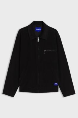 Corduroy zip-front jacket with chest pocket, Black