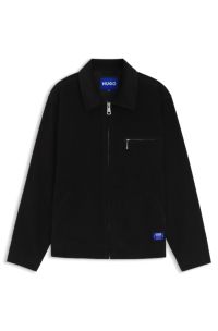 Corduroy zip-front jacket with chest pocket, Black