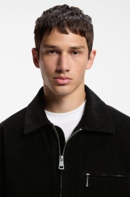Corduroy zip-front jacket with chest pocket, Black