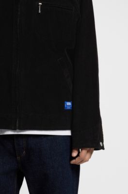 Corduroy zip-front jacket with chest pocket, Black
