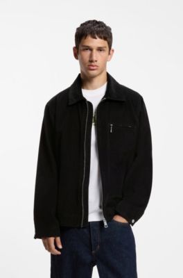 Corduroy zip-front jacket with chest pocket, Black