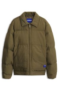 Puffer jacket in canvas with warm-lined pockets, Olive