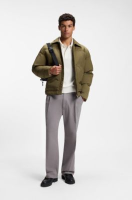Puffer jacket in canvas with warm-lined pockets, Olive