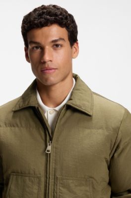 Puffer jacket in canvas with warm-lined pockets, Olive