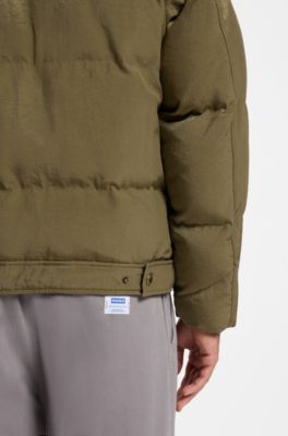 Puffer jacket in canvas with warm-lined pockets, Olive