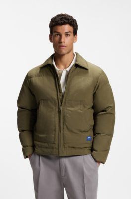 Puffer jacket in canvas with warm-lined pockets, Olive