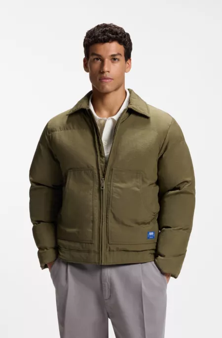 Puffer jacket in canvas with warm-lined pockets