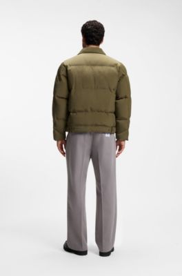 Puffer jacket in canvas with warm-lined pockets, Olive