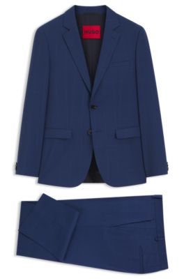Two-piece extra-slim-fit suit in checked twill, Blue