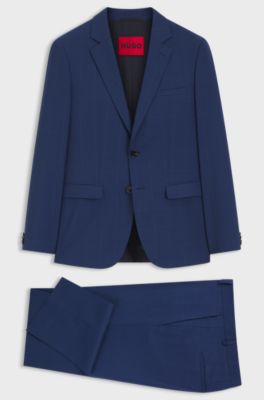 Two-piece extra-slim-fit suit in checked twill, Blue