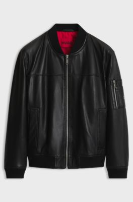Nappa-leather bomber jacket with stacked-logo rivet, Black