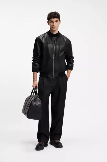 Nappa-leather bomber jacket with stacked-logo rivet