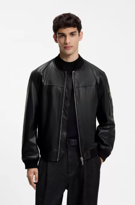 Nappa-leather bomber jacket with stacked-logo rivet
