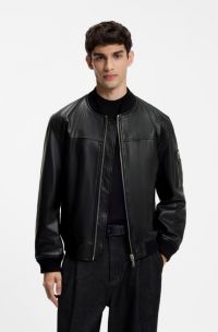 Nappa-leather bomber jacket with stacked-logo rivet, Black