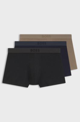 Three-pack of trunks in stretch fabric, Grey / Blue / Beige