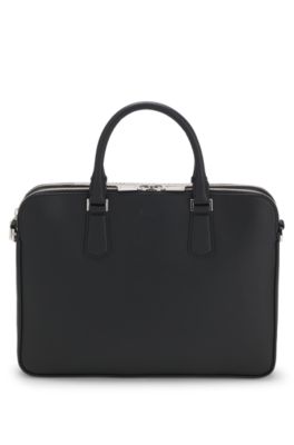 Embossed-leather document case with silver-tone hardware, Black