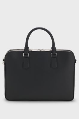 Embossed-leather document case with silver-tone hardware, Black