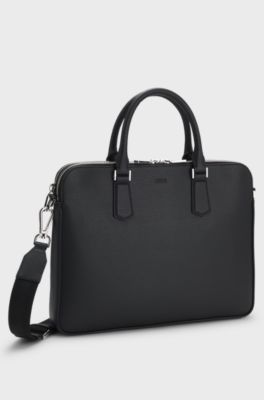 Embossed-leather document case with silver-tone hardware, Black