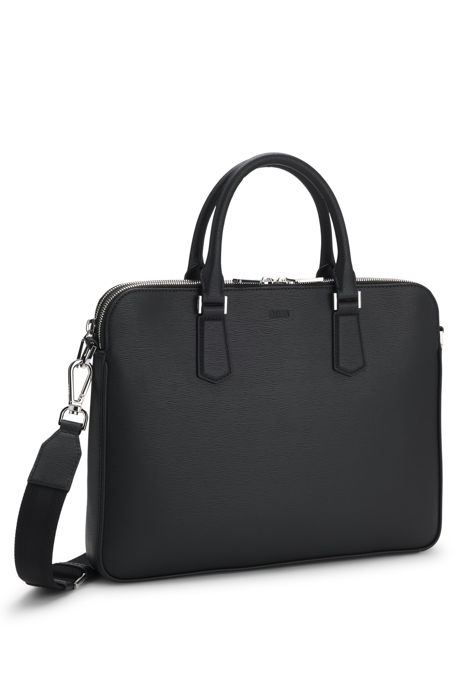 Boss Embossed-leather document case with silver-tone hardware portföljer & datorväskor herr – bild 4
