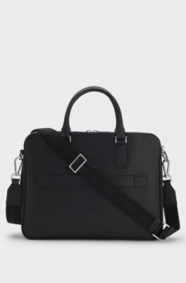 Embossed-leather document case with silver-tone hardware, Black