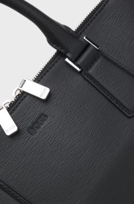 Embossed-leather document case with silver-tone hardware, Black