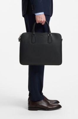 Embossed-leather document case with silver-tone hardware, Black