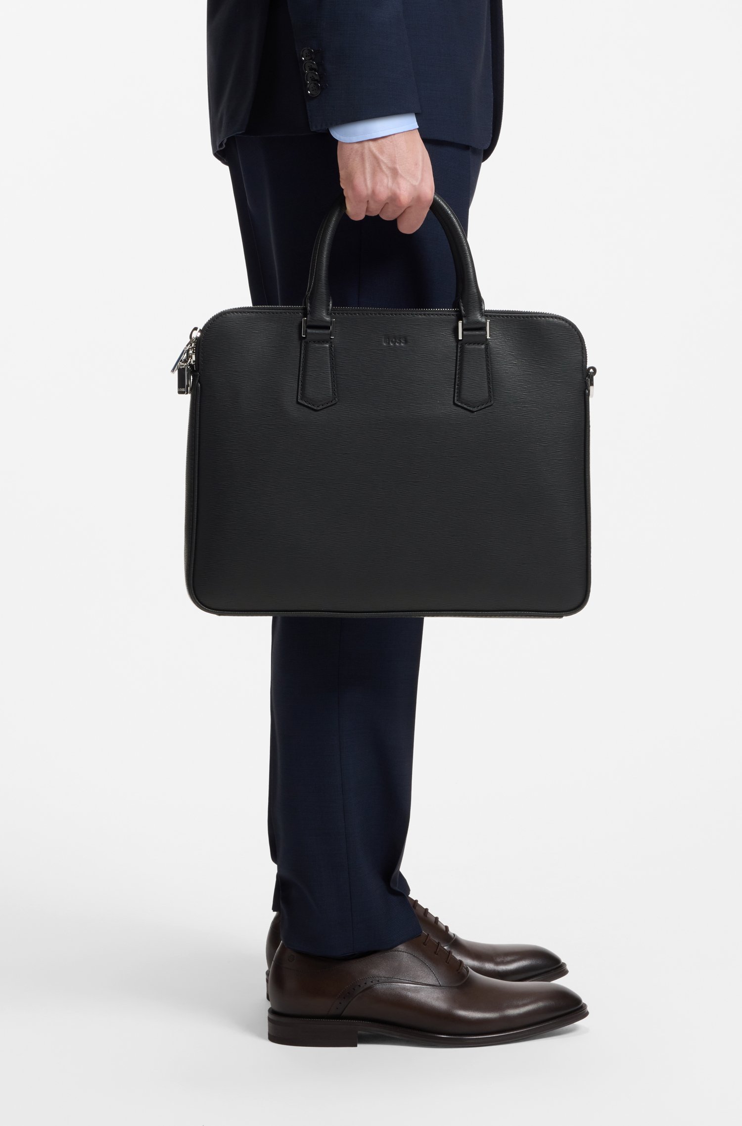 Boss Embossed-leather document case with silver-tone hardware portföljer & datorväskor herr – bild 2
