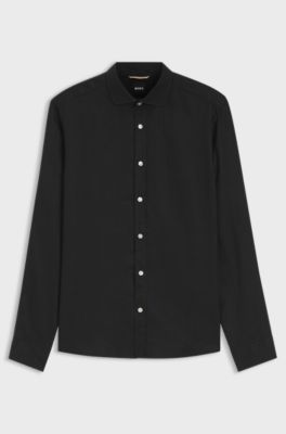 Chemise Regular en lin lav&eacute;, Noir