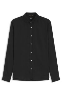 Regular-fit shirt in washed linen, Black