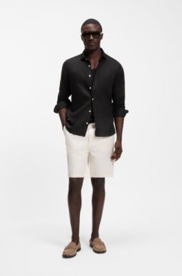 Chemise Regular en lin lav&eacute;, Noir