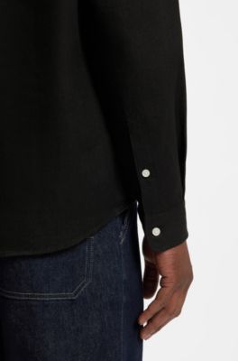 Regular-fit shirt in washed linen, Black