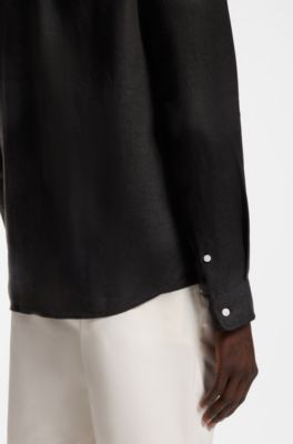 Regular-fit shirt in washed linen, Black