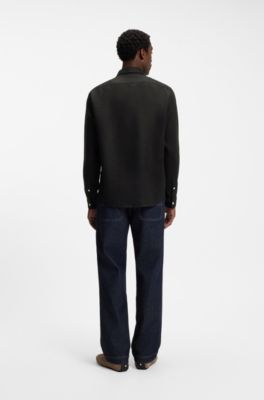 Regular-fit shirt in washed linen, Black