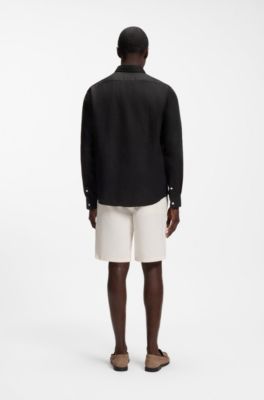 Regular-fit shirt in washed linen, Black