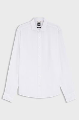 Regular-fit shirt in washed linen, White