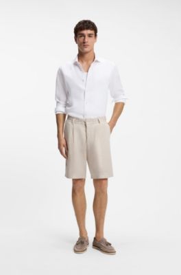 Regular-fit shirt in washed linen, White
