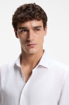 Regular-fit shirt in washed linen, White