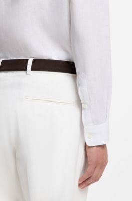 Regular-Fit Hemd aus gewaschenem Leinen, Wei&szlig;