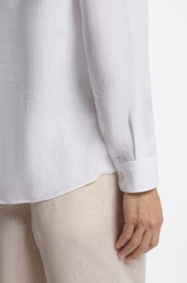 Regular-fit shirt in washed linen, White
