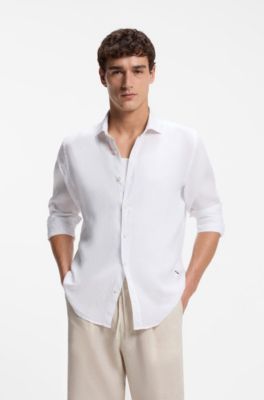 Regular-fit shirt in washed linen, White