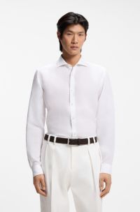Regular-fit shirt in washed linen, White
