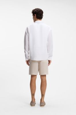 Regular-fit shirt in washed linen, White