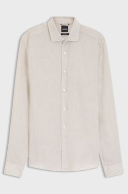 Regular-fit shirt in washed linen, Light Beige