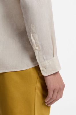 Camicia regular fit in lino lavato, Beige chiaro