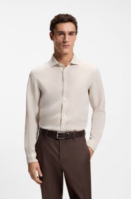 Regular-fit shirt in washed linen, Light Beige